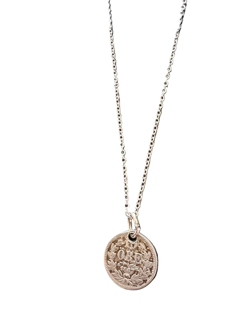 Silver Swedish 10 Ore 1859-1872 Pendant King Carl XVS And Chain